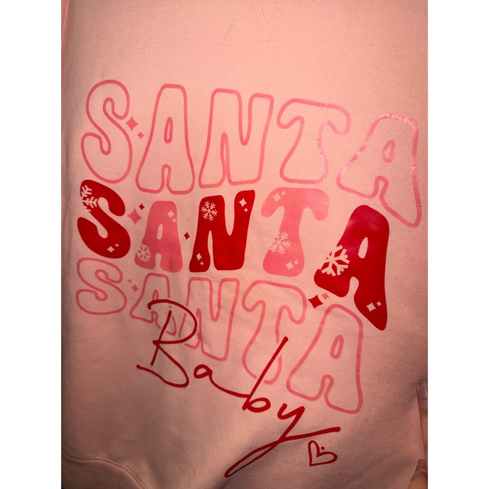 Tek Gear Womens Santa Baby Pink Fleece Sweatshirt‎ Christmas Holiday Graphic - Picture 2 of 4